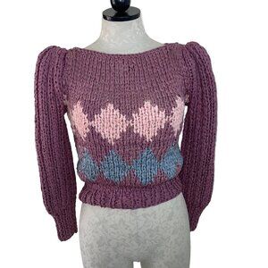 Nuance Vintage Womens Sweater Size Small Purple Knit Woven Ribbon Rare